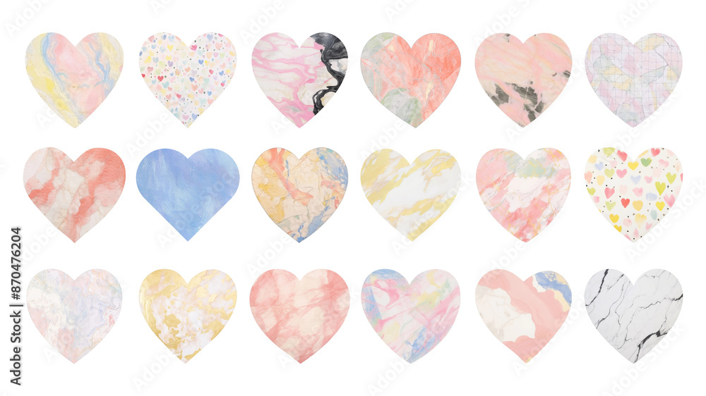 Marble texture paper heart png cut out set Marble texture paper heart png cut out set
