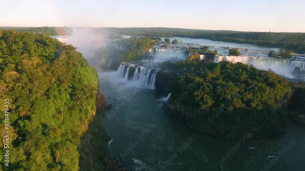 Panoramic View of Iguazu Falls with Lush Greenery Panoramic View of Iguazu Falls with Lush Greenery