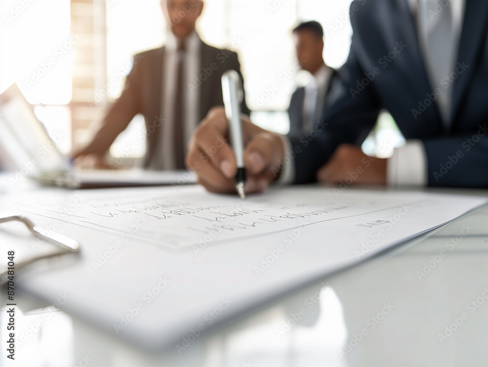 Businesspeople Working With Technical Drawing Businesspeople Working With Technical Drawing