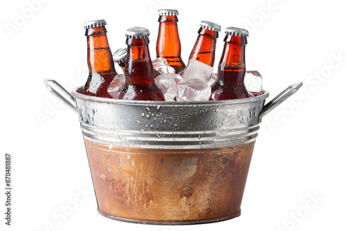 a bucket of beer bottles