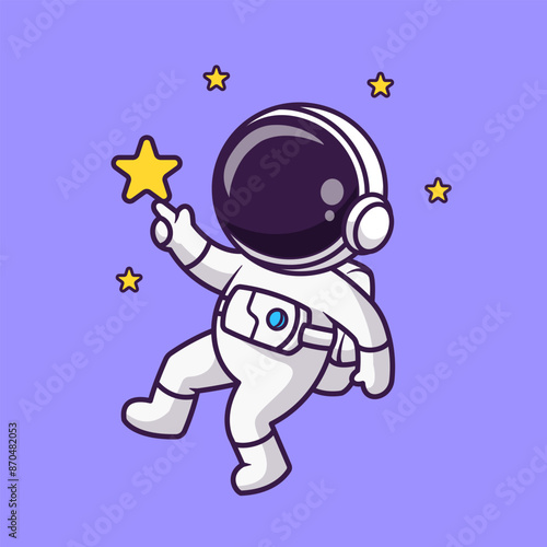 Cute Astronaut Touching Star In Space Cartoon Vector Icon 
Illustration. Science Technology Icon Concept Isolated
Premium Vector. Flat Cartoon Style