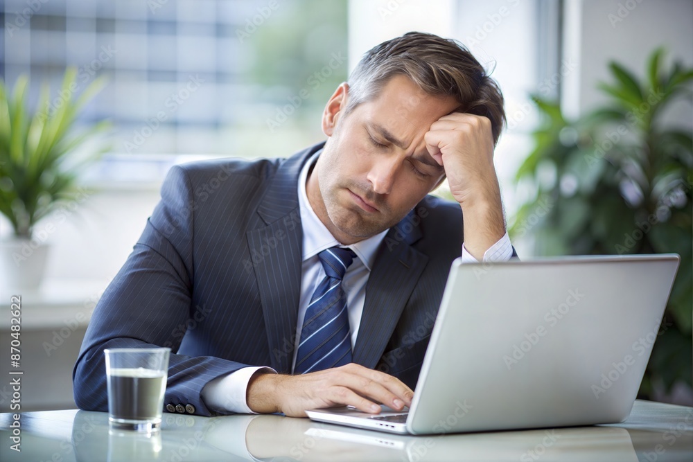 Overworked businessman with eyes closed
Overworked businessman with eyes closed