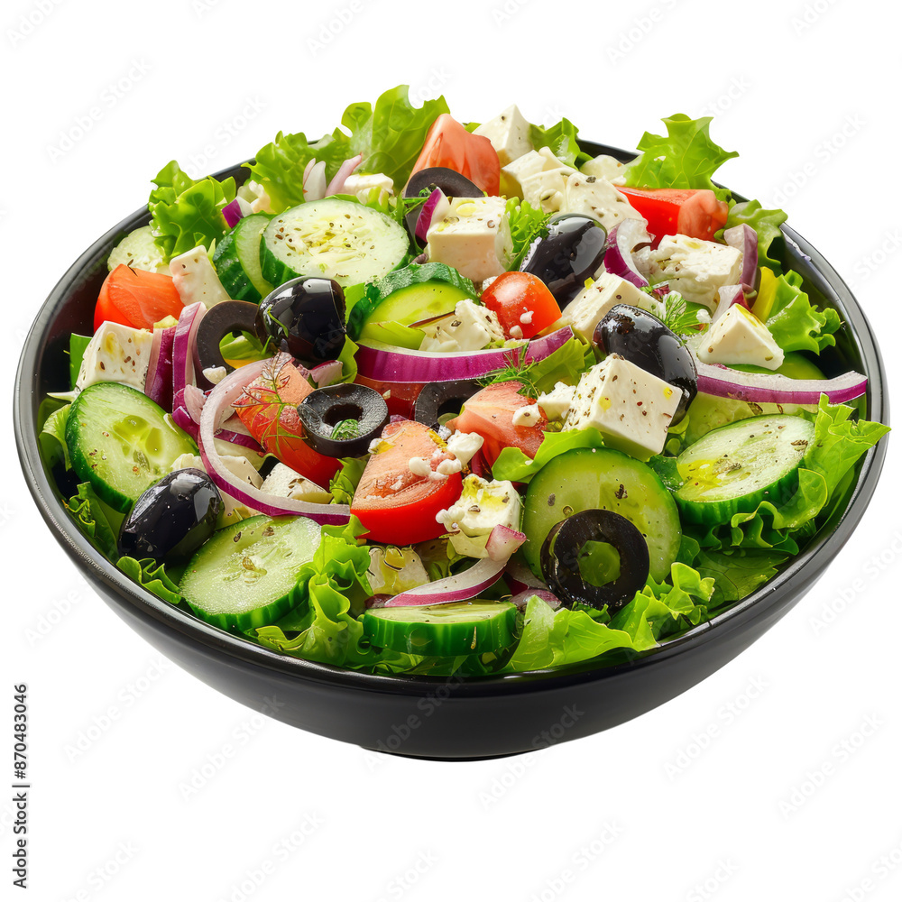 Greek salad, with its vibrant colors and tantalizing ingredients, set against a pure white backdrop. Greek salad, with its vibrant colors and tantalizing ingredients, set against a pure white backdrop.