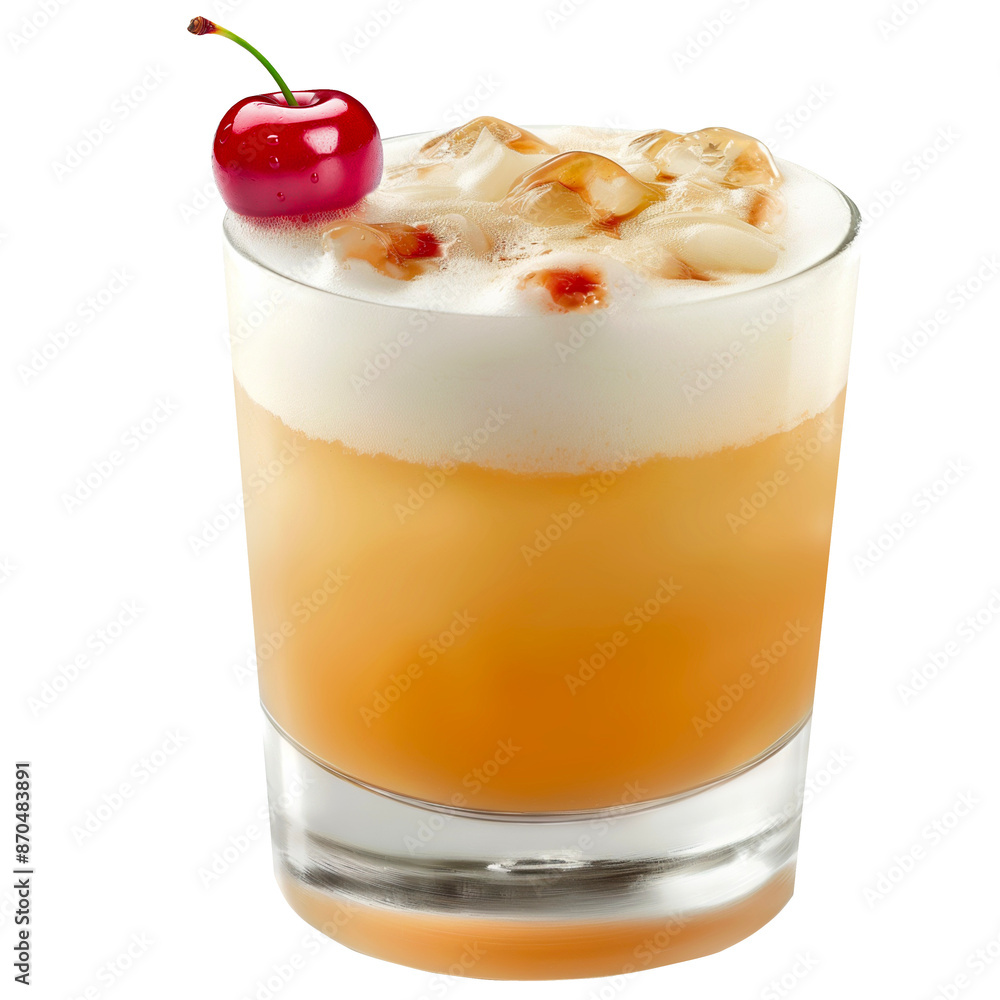 Amaretto Sour with a red cherry isolated on white. Amaretto Sour with a red cherry isolated on white.