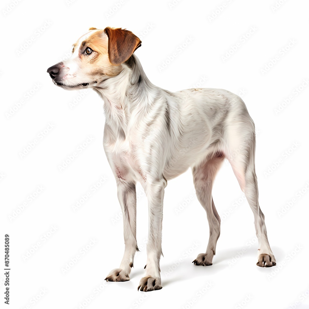 Treeing feist dog breed standing against white background, AI generated Treeing feist dog breed standing against white background, AI generated