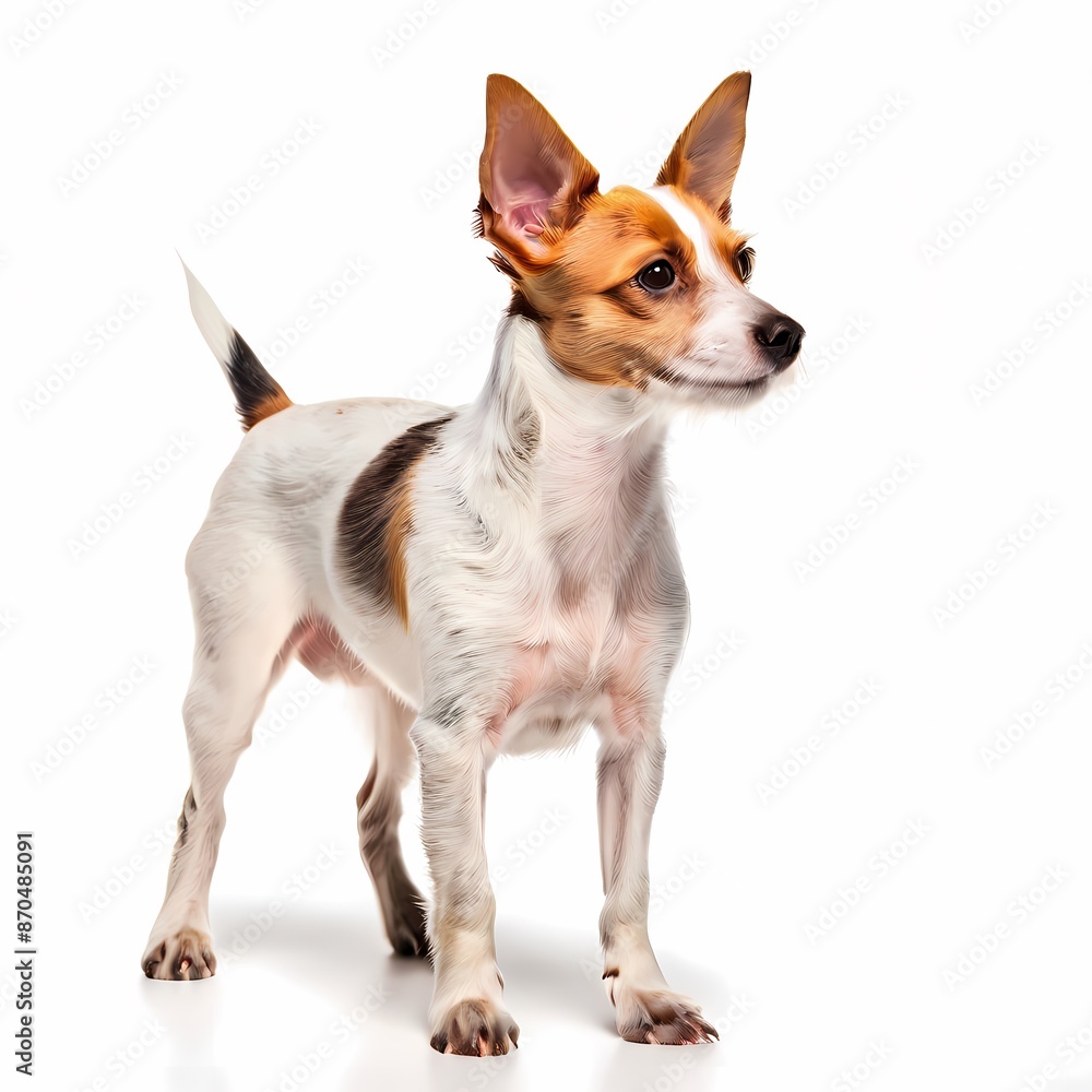 Toy fox terrier dog breed standing against white background, AI Generated Toy fox terrier dog breed standing against white background, AI Generated