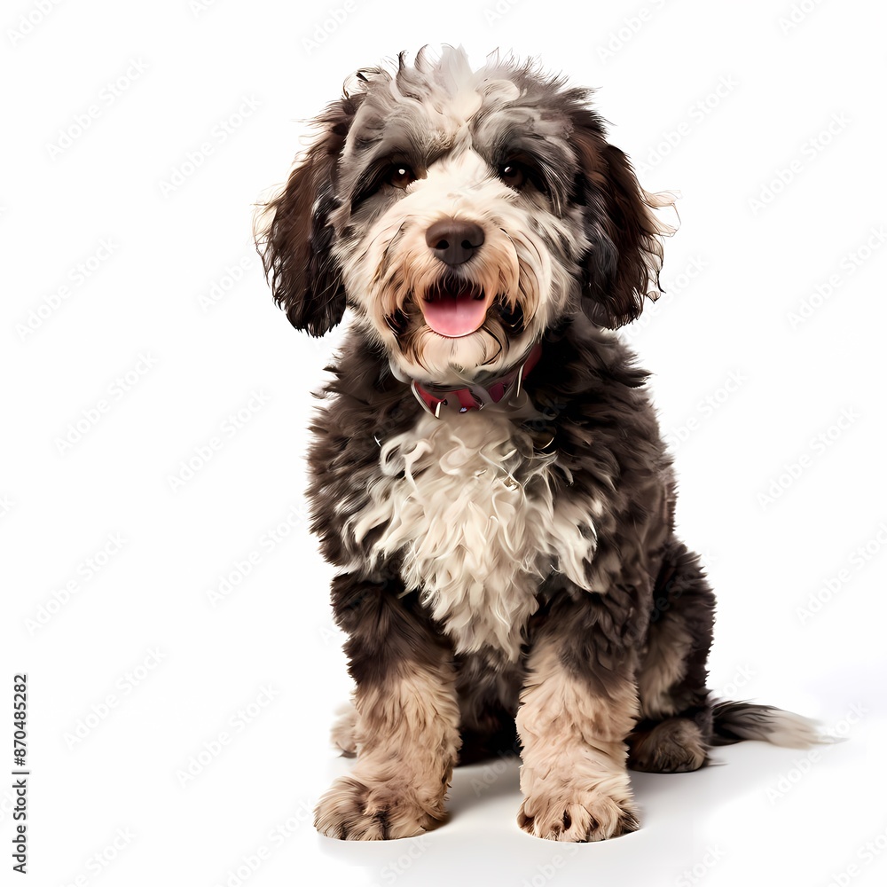 Spanish water dog breed standing against white background, AI Generated Spanish water dog breed standing against white background, AI Generated