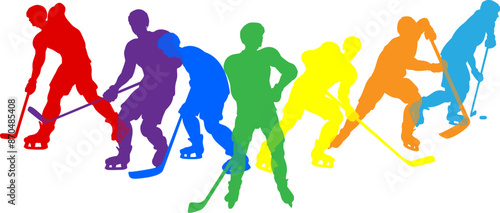Silhouette ice hockey player set. Active sports people healthy players fitness silhouettes concept.