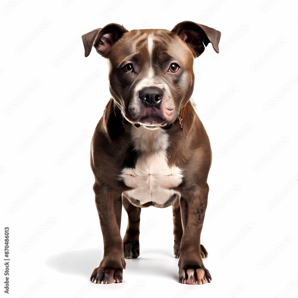 Staffordshire bull terrier dog breed standing against white background, AI Generated Staffordshire bull terrier dog breed standing against white background, AI Generated