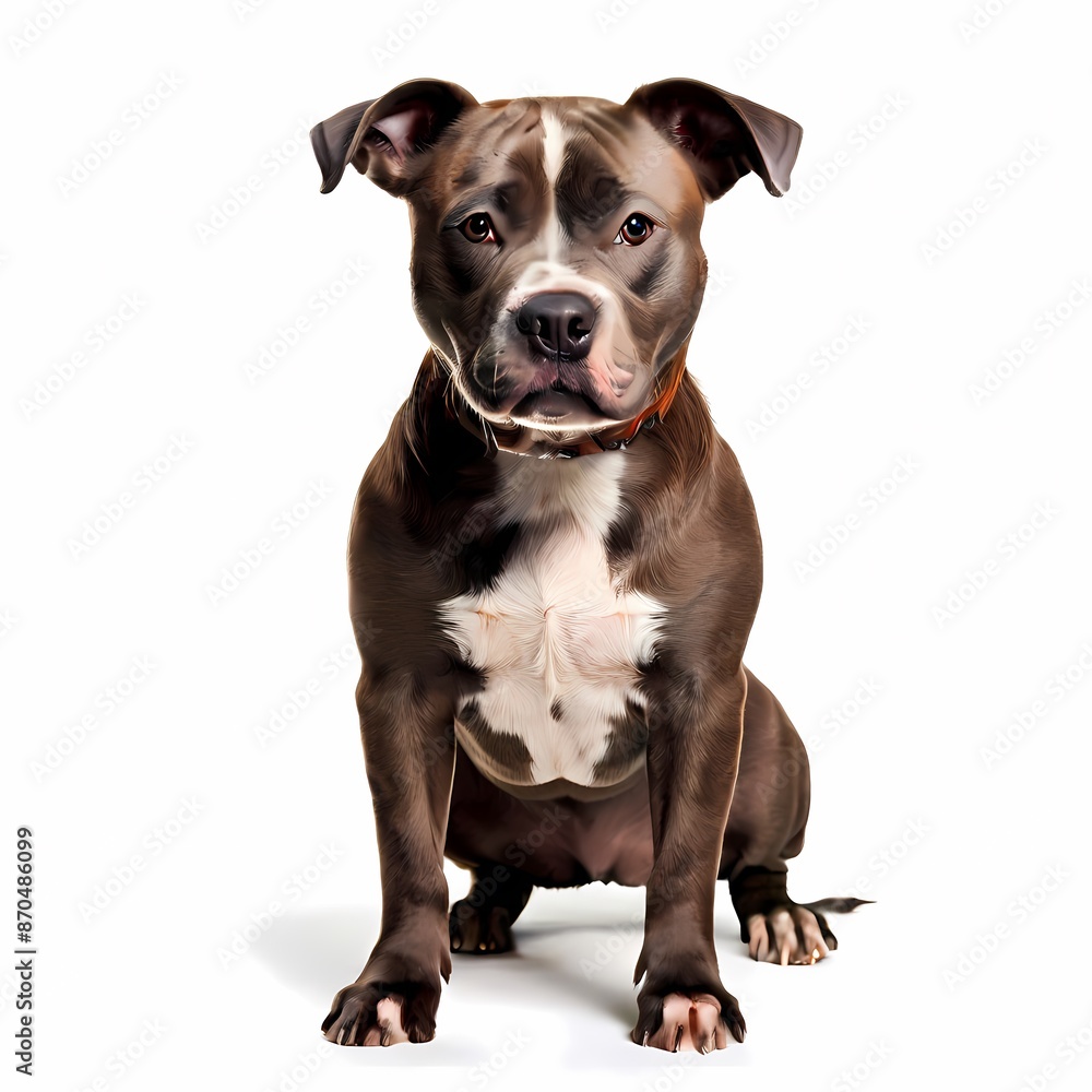 Staffordshire bull terrier dog breed standing against white background, AI Generated Staffordshire bull terrier dog breed standing against white background, AI Generated