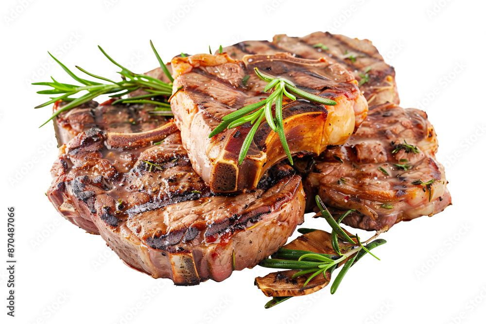 a pile of steaks with rosemary a pile of steaks with rosemary