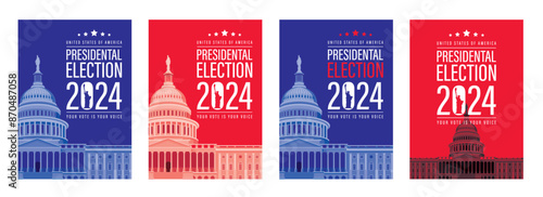 Presidential Election 2024 in United States. Vote day, November 5. US Election campaign. Make your choice Patriotic american illustration. Poster, card, banner and background 