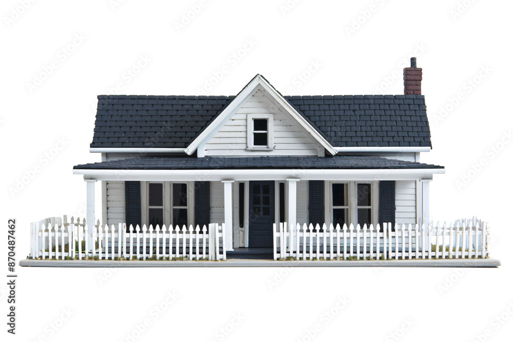 a model of a house with a white picket fence
