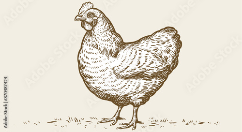 Chicken, hen, sketch. Vintage retro print, chicken, hen sketch ink pencil style drawing, engrave old school. Sketch artwork silhouette chicken, hen isolated on white background. Vector Illustration