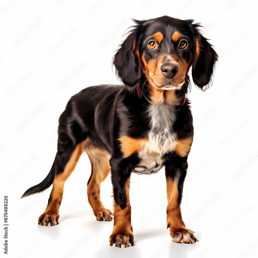 Transylvanian hound dog breed standing against white background, AI Generated Transylvanian hound dog breed standing against white background, AI Generated