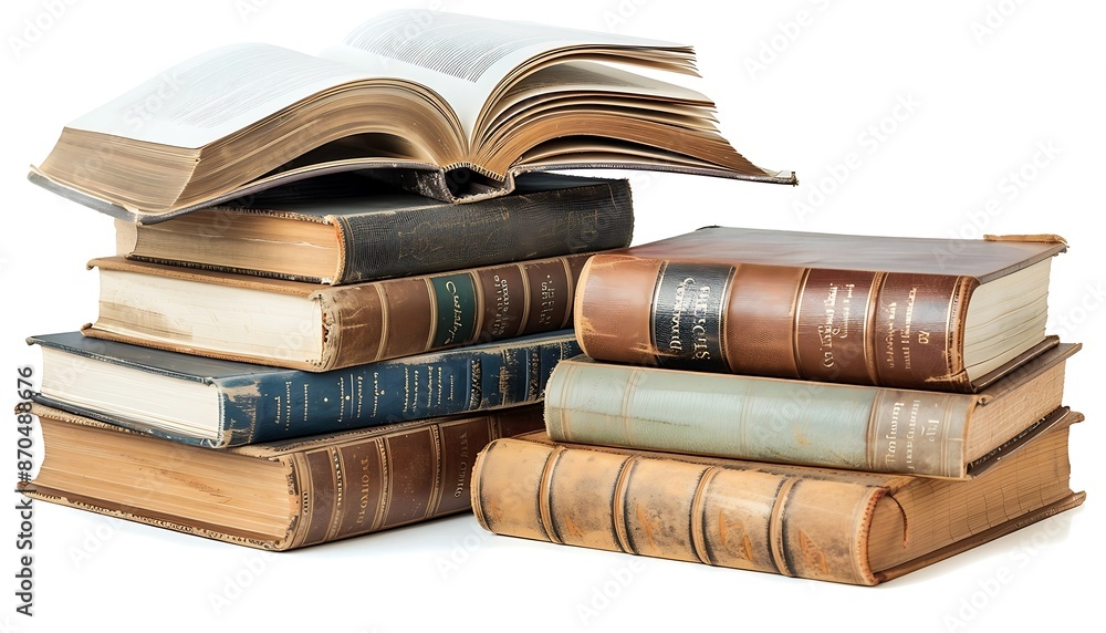 Naklejka premium Pile of old books isolated on white background