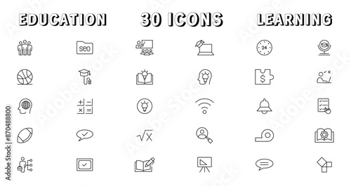 Education and Learning thin line icons set. Education, School, Learning editable stroke icons. Vector illustration