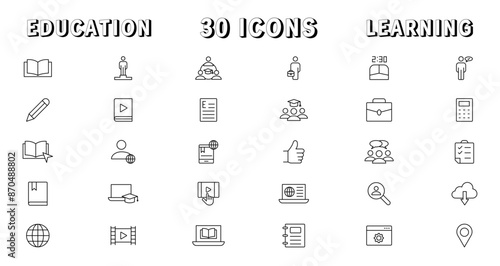 Education and Learning thin line icons set. Education, School, Learning editable stroke icons. Vector illustration