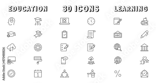 Education and Learning thin line icons set. Education, School, Learning editable stroke icons. Vector illustration