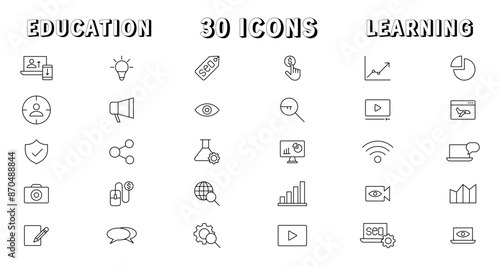 Education and Learning thin line icons set. Education, School, Learning editable stroke icons. Vector illustration
