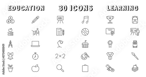 Education and Learning thin line icons set. Education, School, Learning editable stroke icons. Vector illustration