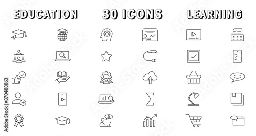 Education and Learning thin line icons set. Education, School, Learning editable stroke icons. Vector illustration