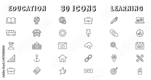 Education and Learning thin line icons set. Education, School, Learning editable stroke icons. Vector illustration