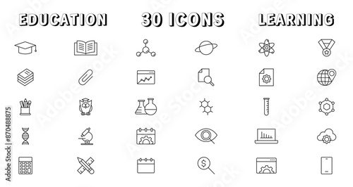 Education and Learning thin line icons set. Education, School, Learning editable stroke icons. Vector illustration