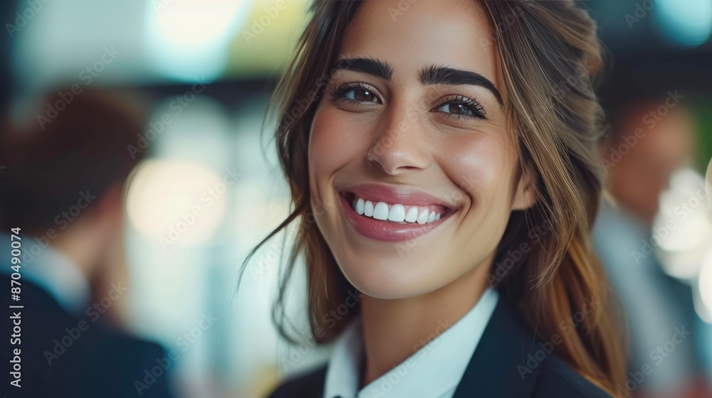 Professional Achievement: Smiling Businesswoman in Meeting Professional Achievement: Smiling Businesswoman in Meeting
