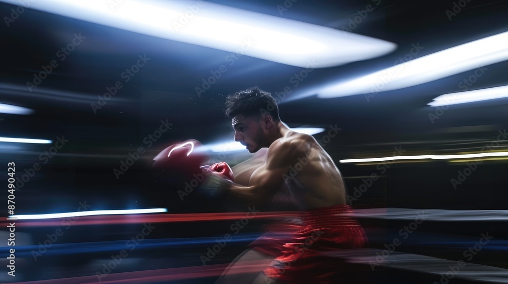 Fototapeta premium Boxer Practicing Skills in Training Ring