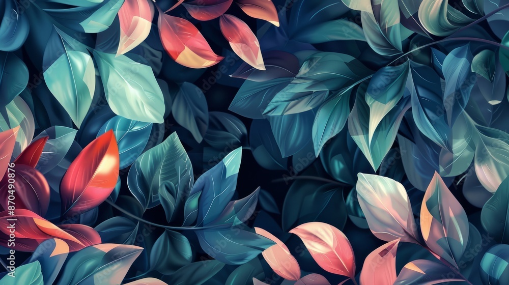 Abstract background of leaves in blue and red colors. abstract natural plants background Abstract background of leaves in blue and red colors. abstract natural plants background