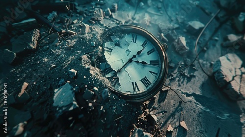 Wallpaper Mural Broken Clock Amidst Rubble Torontodigital.ca