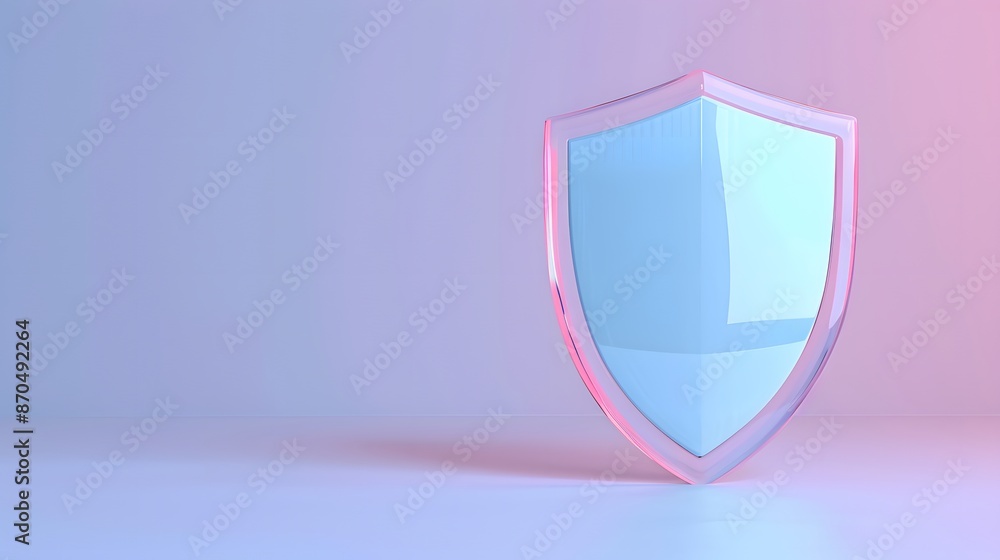 3D rendered shield with blue and pink gradient background, representing security, protection, and safety. 3D rendered shield with blue and pink gradient background, representing security, protection, and safety.