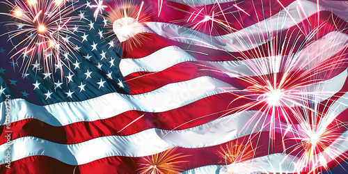 USA Memorial Day, Independence Day. Banner, American Flag, firework