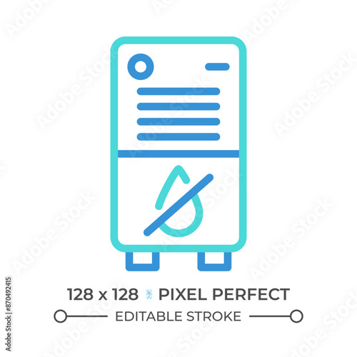 Air dehumidifier two color line icon. Portable device. Humidity control. Water removal. Comfortable home bicolor outline symbol. Duotone linear pictogram. Isolated illustration. Editable stroke