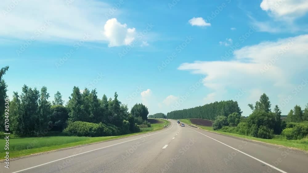 Driving along a country highway on a summer sunny day, template for designer Driving along a country highway on a summer sunny day, template for designer