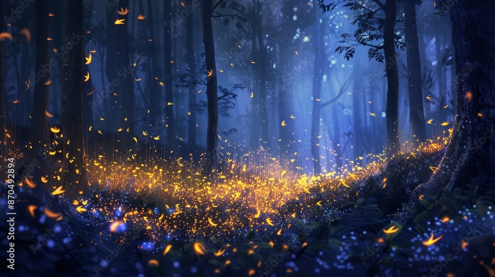 Fireflies dance in the twilight, their bioluminescent glow illuminating ...
