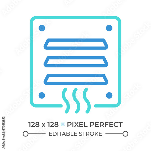 Air vent two color line icon. Hvac system. Wall cover. Fresh air delivery. Home ventilation. Room temperature bicolor outline symbol. Duotone linear pictogram. Isolated illustration. Editable stroke