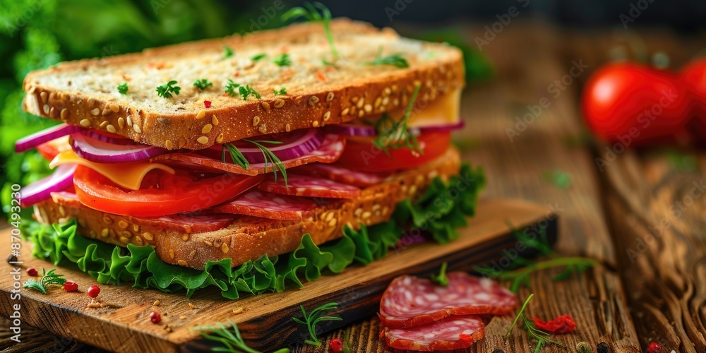 Sandwich preparation on a cutting board Sandwich preparation on a cutting board
