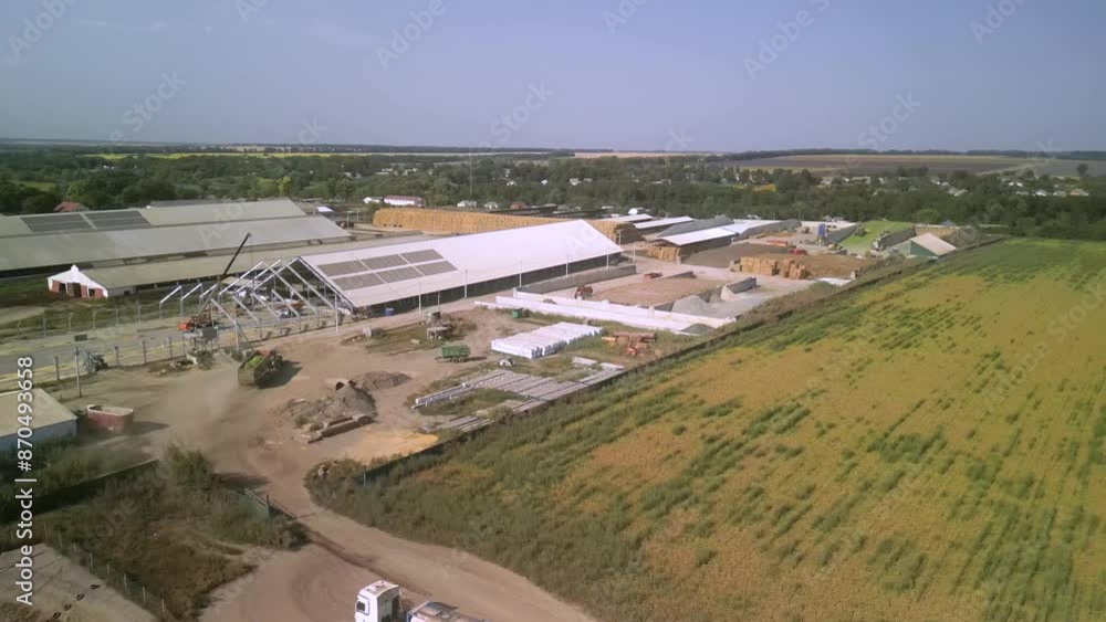 Dairy Farm aerial view. Corn silage packing. Feeding for cows Dairy Farm aerial view. Corn silage packing. Feeding for cows
