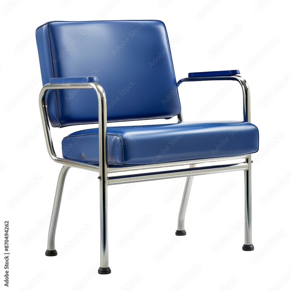 Modern blue armchair with metallic frame and plush cushions, perfect for home or office interior design. Modern blue armchair with metallic frame and plush cushions, perfect for home or office interior design.