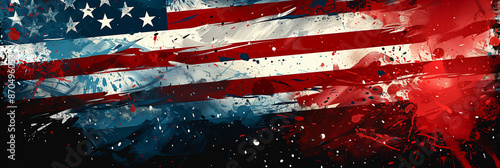 Celebrate Memorial Day, Independence Day! Banner with Copy Space, USA American Flag Elements, white background