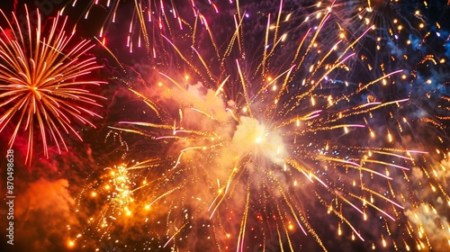 Fireworks explode in a riot of colors, their fiery brilliance a testament to human ingenuity and celebration.