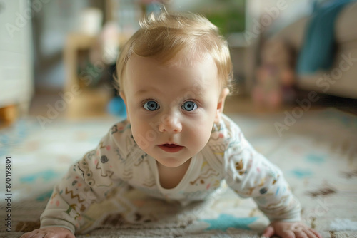 AI generated portrait of cute adorable baby first crawling on the floor