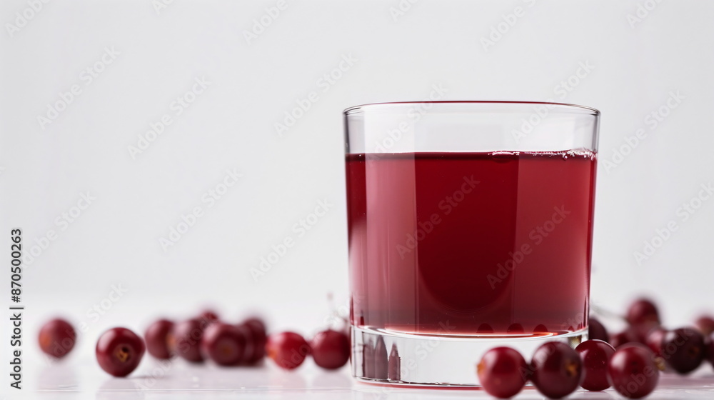 red berry juice in a glass with single berries in the white background red berry juice in a glass with single berries in the white background