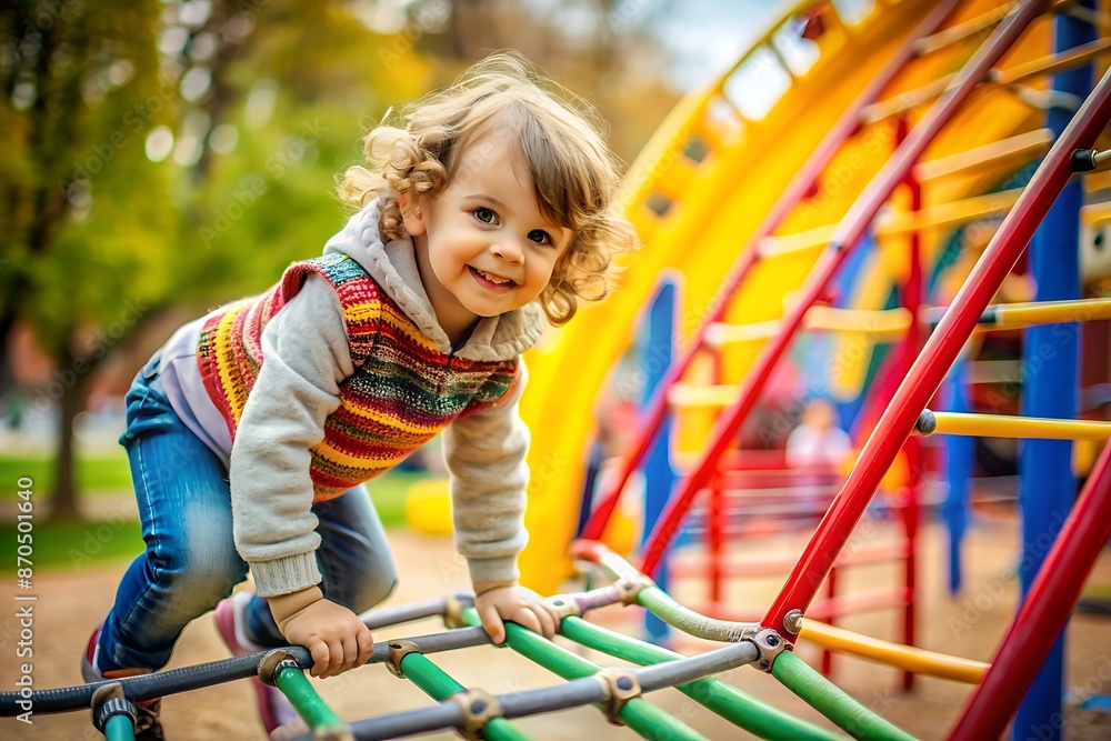 Happy Child Playing on a Climbing Frame at the Playground. Happy Child Playing on a Climbing Frame at the Playground.