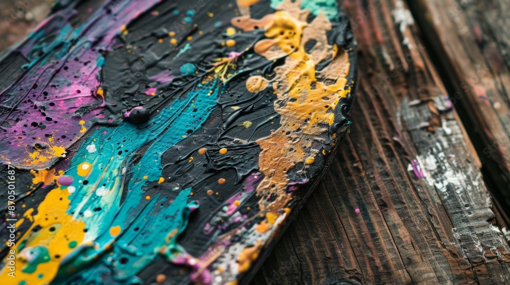 Obraz premium Colorful abstract acrylic painting on wooden surface