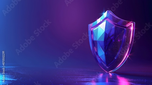 Futuristic transparent shield with neon lighting on a dark background, symbolizing protection, cybersecurity, and modern technology.