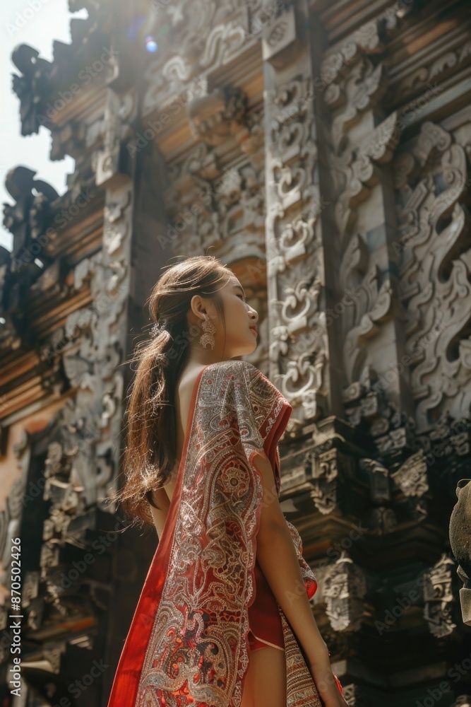 Fototapeta premium Woman Standing in Front of Building