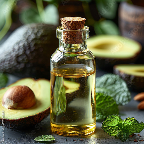 bottle, jar mockup of avocado essential oil extract